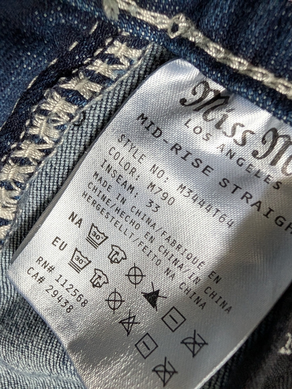 Miss Me Mid-Rise Straight Jeans Size 25 Embellished Pocket Stretch Denim - Picture 4 of 6